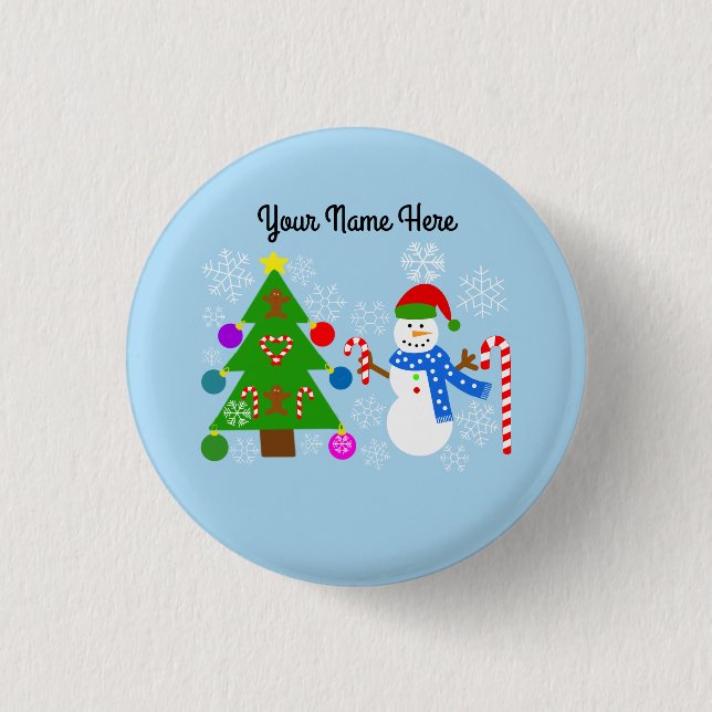 Snowman & Christmas Tree #2 Button (Front)