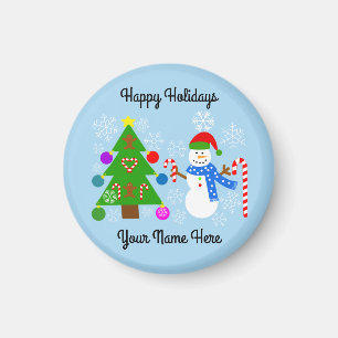 Snowman & Christmas Tree #2 Round Magnet