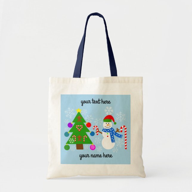 Snowman & Christmas Tree #2 Tote Bag (Front)