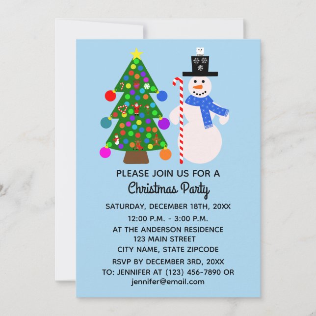 Snowman & Christmas Tree #3-2 Invitation Card (Front)