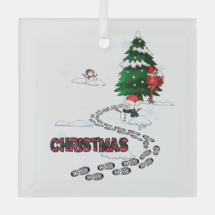 Snowman, Christmas Tree, Footprints, Snow Glass Ornament