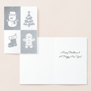 Snowman Christmas Tree Gingerbread Man Silver Foil Card