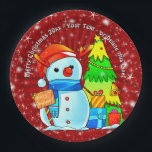 Snowman Christmas Tree Presents Year Text Red 9" P Paper Plate<br><div class="desc">Celebrate Christmas any year with these matching Plates,  Napkins,  Coasters and More - see the collections in my store for lots more Christmas themed table settings and more.</div>