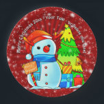 Snowman Christmas Tree Presents Year Text Red 9" P Paper Plate<br><div class="desc">Celebrate Christmas any year with these matching Plates,  Napkins,  Coasters and More - see the collections in my store for lots more Christmas themed table settings and more.</div>