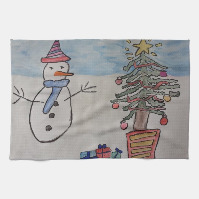 Snowman & Christmas Tree Tea Serviette (Horizontal)