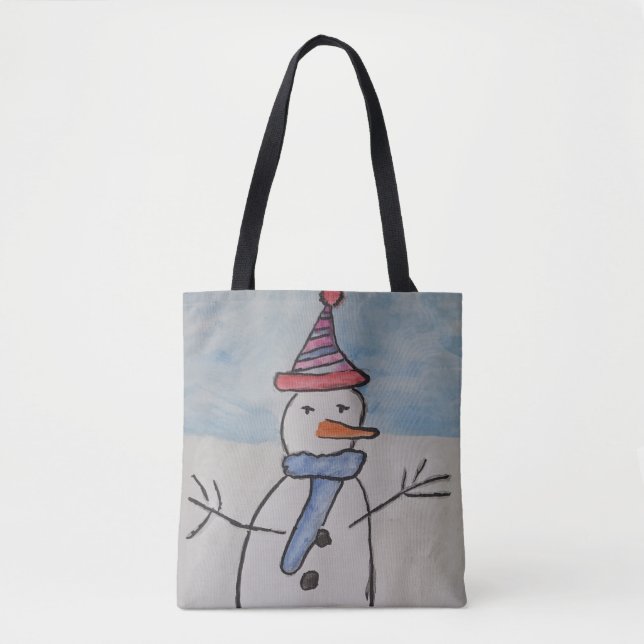Snowman & Christmas Tree Tote Bag (Front)