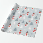 Snowman & Christmas Trees Christmas Pattern Wrapping Paper<br><div class="desc">Colourful hand painted Christmas snowflakes trees and snowman in a seamless pattern in red white and grey</div>