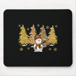 Snowman Christmas Trees In Gold Merry Christmas Pa Mouse Pad