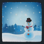 Snowman Christmas Trivet<br><div class="desc">This marble kitchen Christmas trivet has a picture of a snowman on it. It is one of a variety of cute trivets available from Superkalifragilistic.</div>