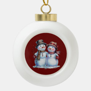 Snowman Christmas Vintage Holiday Ceramic Ball Christmas Ornament