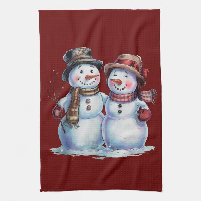 Snowman Christmas Vintage Holiday Kitchen Towel (Vertical)