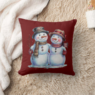 Snowman Christmas Vintage Holiday Throw Pillow