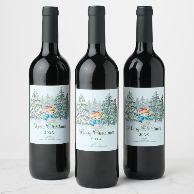 Snowman Christmas Wine Label (Bottles)