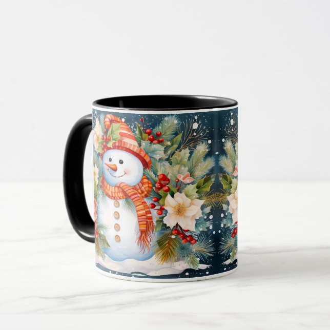 Snowman Christmas Wrap Around Design Mug (Front Left)