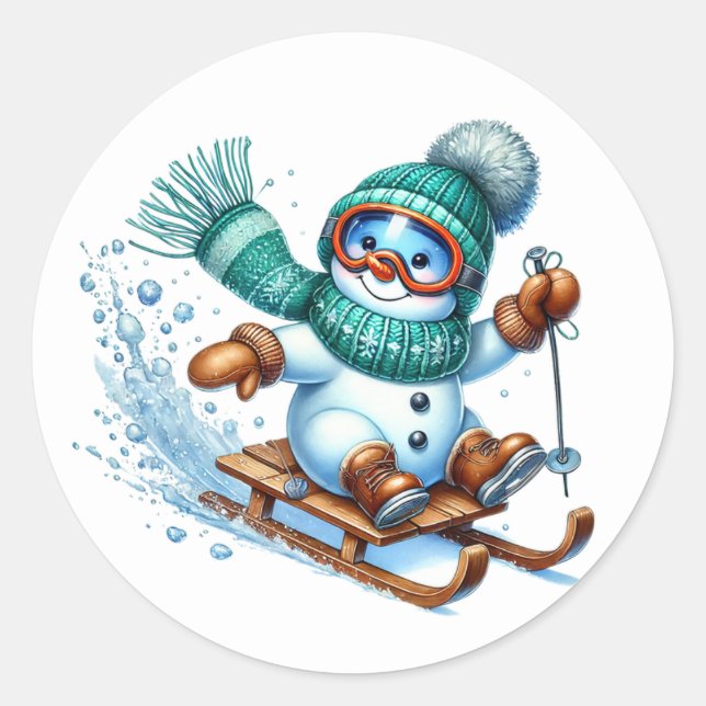 Snowman Classic Round Sticker (Front)