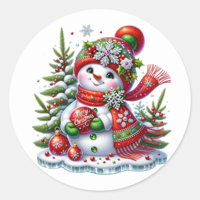 Snowman Classic Round Sticker (Front)