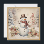 Snowman Classic Vintage Winter Christmas Holiday<br><div class="desc">Celebrate the timeless charm of the season with this vintage-style Christmas card featuring a cheerful snowman dressed in a top hat and cozy scarf, surrounded by snowy trees and festive holly berries. The warm, neutral background and classic design evoke the feeling of an old-fashioned holiday, perfect for sending heartfelt wishes...</div>