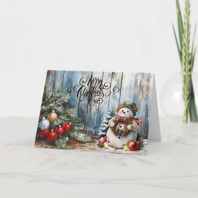 Snowman Classic Watercolor Merry Christmas Blank Holiday Card (Front)