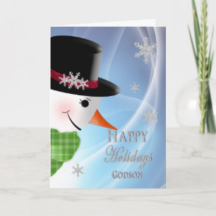 Snowman Close-up - Christmas -Godson Holiday Card