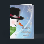 Snowman Close-up - Christmas - NEPHEW Holiday Card<br><div class="desc">Cute and fun Christmas greeting card with close-up of snowman bringing the greeting with huge smile on his face.  See same image for other recipients:  grandson,  son etc.</div>
