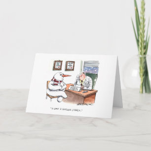 Snowman consults plastic surgeon holiday card