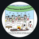 Snowman Convention Funny Christmas Gifts & Tees Classic Round Sticker<br><div class="desc">You are viewing a Rick London cartoon gifts, tees, or collectable titled "Snowman Convention". We are honoured you visited us. Here you will find award-winning cartoons by the team of Londons Times Cartoons, ranked #1 offbeat cartoon on Google since 2005 We offer the funniest highest quality tees, mugs, mouse pads,...</div>
