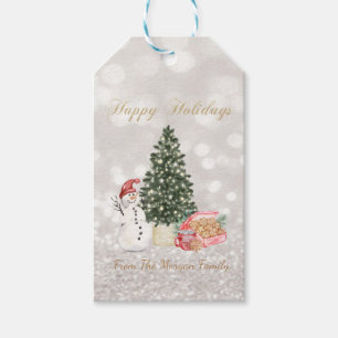 Snowman,Cookis,Pine Tree Glitter Bokeh Gift Tags