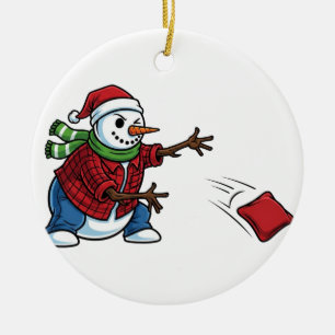 Snowman Cornhole Christmas 2026 Holiday Tailgate Ceramic Ornament