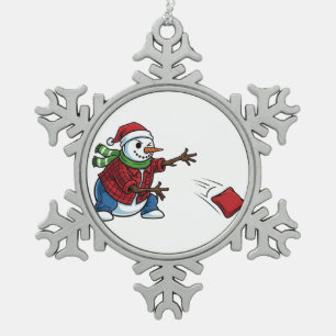 Snowman Cornhole Christmas 2026 Holiday Tailgate Snowflake Pewter Christmas Ornament