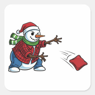 Snowman Cornhole Christmas 2026 Holiday Tailgate Square Sticker