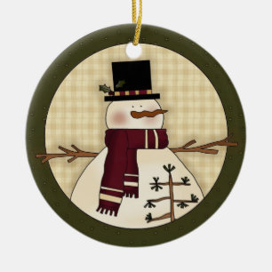 Snowman Country Christmas Keepsake Gift Ceramic Ornament