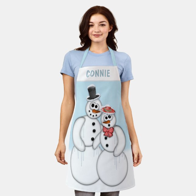 Snowman Couple Apron (Worn)