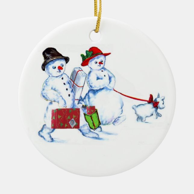 Snowman Couple Ceramic Ornament (Front)