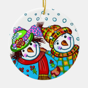 Snowman Couple Ceramic Ornament