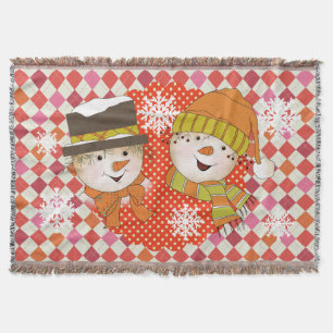 Snowman Couple Dots and Argyle Holiday Throw