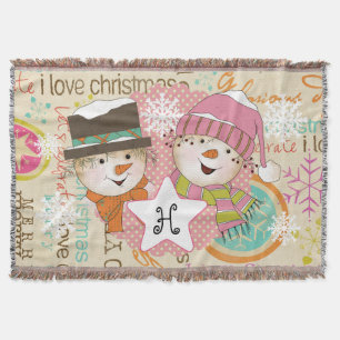 Snowman Couple Dots and Typography Holiday Throw