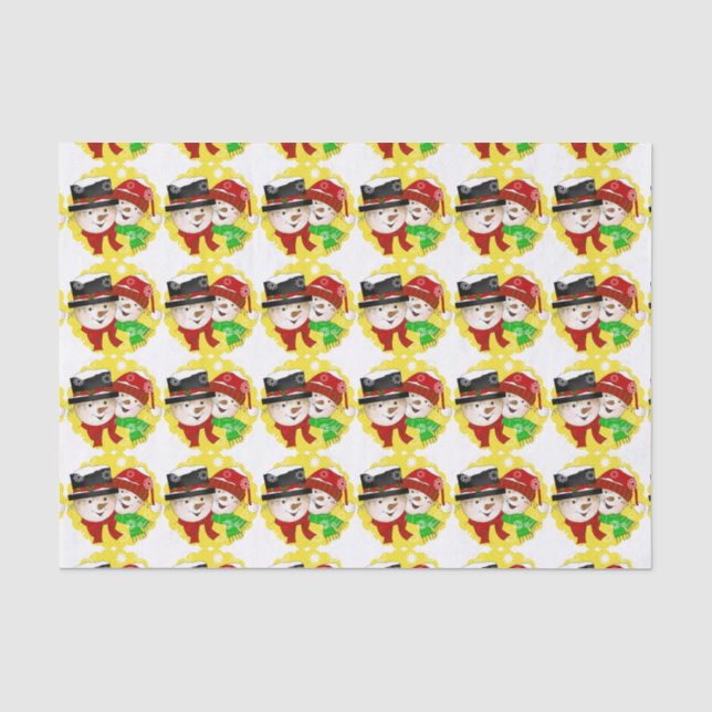 Snowman Couple Holiday Tissue Paper (Front)