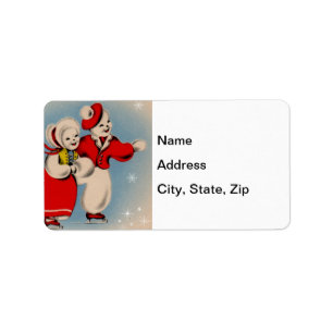 Snowman Couple Ice Skating Label