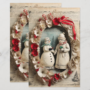 Snowman Couple in Wreath Christmas
