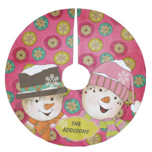 Snowman Couple Orb Snowflakes Holidays Tree Skirt