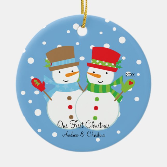 Snowman Couple Our First Christmas Ornament (Front)