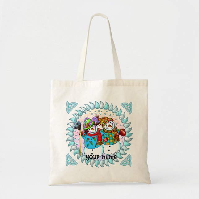 Snowman Couple tote bags, (Front)