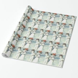 Snowman Couple Winter Snow Field Wrapping Paper