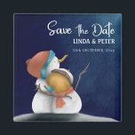 Snowman Couple Winter Wedding Save the Date Magnet<br><div class="desc">Beautiful,  whimsical and fun winter save the date with two snowman looking at the stars. Illustrated and designed by Patricia Alvarez</div>