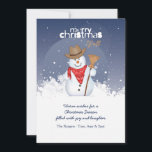 Snowman Cowboy Christmas Holiday Card<br><div class="desc">An adorable snowman dressed up in western attire and holding a broom. The card is easy to customize with your wording, font, font colour, paper shape options and choice of six paper types. White envelopes included. Nervous about designing and ordering your card online? No need to worry. Just order 1...</div>