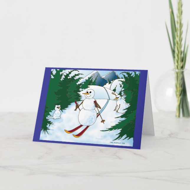 Snowman cross-country skiing! thank you card (Front)