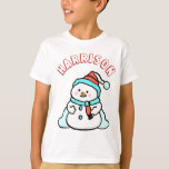 Snowman Custom Name Boys White Christmas T-Shirt<br><div class="desc">This kids white christmas tee features a cute snowman on the front,  with your child's name in red stone effect font. To change the name or the snowman click on the personalize button. This design contains A.I.</div>