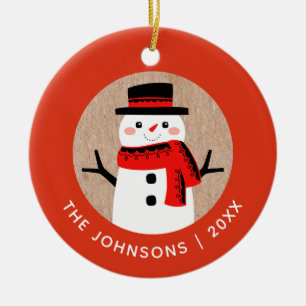 Snowman Cute Christmas Holiday Personalized Ceramic Ornament