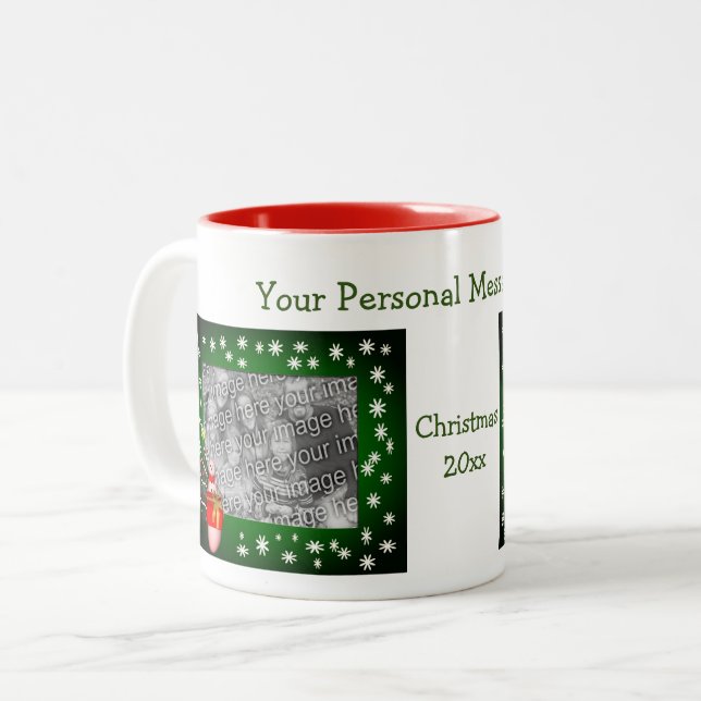 Snowman Cute Christmas Holiday Photo  Two-Tone Coffee Mug (Front Left)