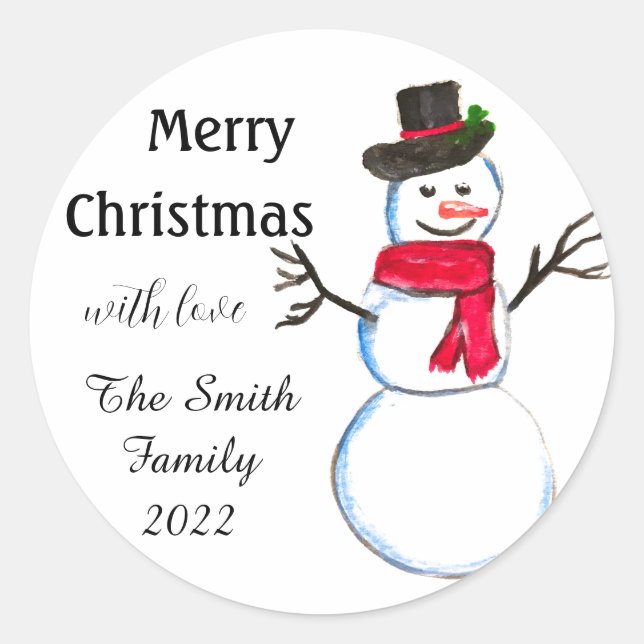 Snowman Cute Face Kids Children Winter Snowmen Classic Round Sticker (Front)